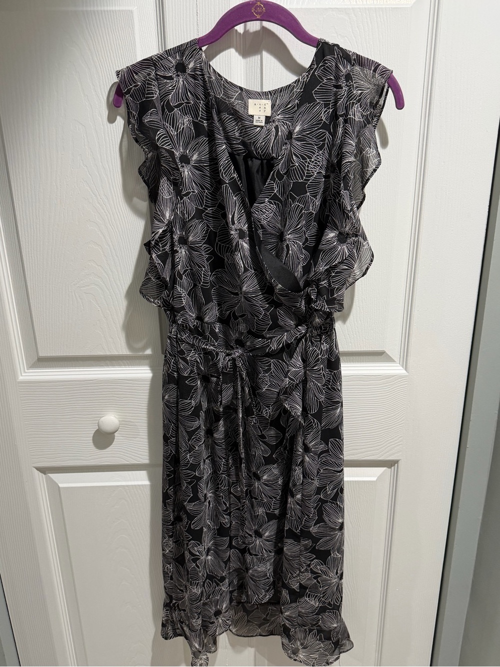 a new day Black Floral Wrap Midi Dress